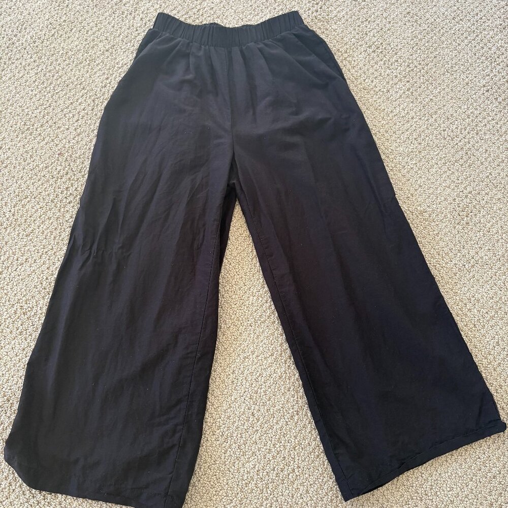 Ozma Silk/Cotton Wide Leg Crop Pant (Black)